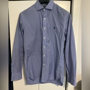 Men's Blue Checkered Button Down Shirt, Slim, 16 34/35